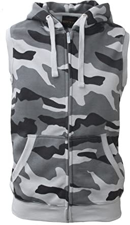ROCK-IT Apparel Zipped Hoodie ärmellos für Herren Sleeveless Fitness Kapuzenpullover Männer Sweater Trainingsweste Sweatshirt Tank Top S-4XL Farbe Camouflage Grau XL