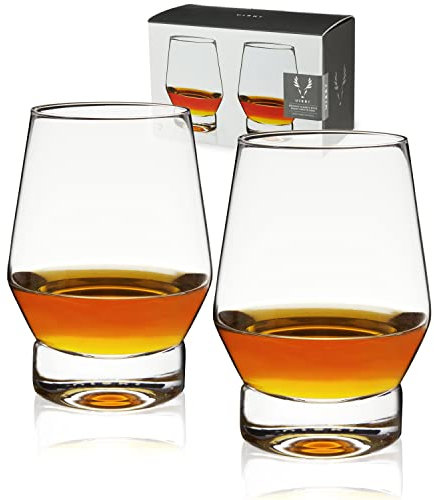 Viski Whiskey Glasses with Heavy Footed Base - Crystal Tumblers for Scotch, Bourbon, Cocktails - 18.5 Oz Set of 2