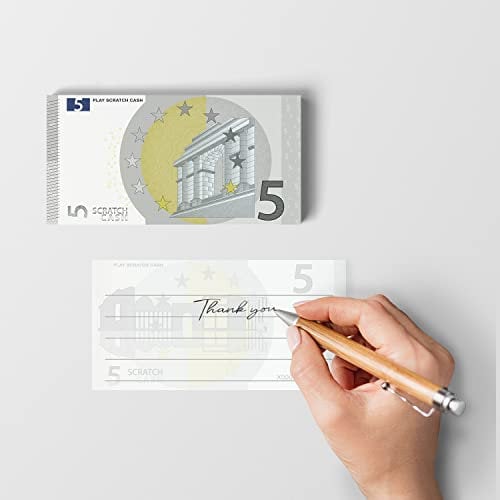 Scratch Cash Block 5 € Euro - 50 Billetes para escribir, Dinero Cupones, Block Notes, Cupones de descuento, Gadgets (Tamaño real)
