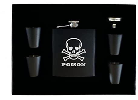 Rogue River Tactical Flask - Funny Poison Skull and Crossbones - Matte Black - 6oz - Stainless Steel for Him, Dad, Father
