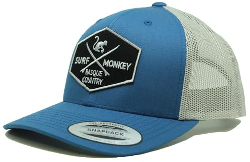 SURF MONKEY Trucker-Kappe 6P, gebogenes Visier, verstellbare Snapback-Kappe, niedriges Profil, blau/weiß, One size