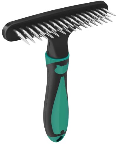 Carpet Restoration Rake and Groomer - Shag Rug and Hair Cleaner With Silicone Handle - Deshedding Brush for Dogs and Carpet Undercoat (Green)