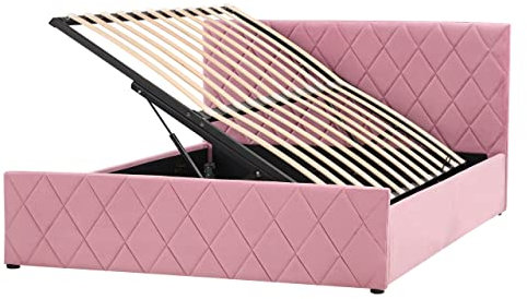 Lit Double avec Coffre de Rangement 140 x 200 cm en Velours Rose Rochefort