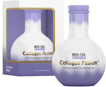 Medi-Evil Nutrition Bovine Collagen Powder with Vitamin C, Hyaluronic Acid, Coenzyme Q10, 20 Dissolvable Servings, Anti Ageing Formula, Made in The UK, Halal