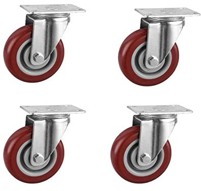 TopHomer Schwerlastrollen 4 Stück 75mm Lenkrollen Transportrollen bis 90kg Palettenrollen Rollen für Möbel 360° Drehbar Kein Geräusch für viele Bodenarten Flache Lenkrollen (ohne Bremse)