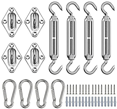 Kit de Montaje para Toldo, 44 Piezas Kit de Fijación para Toldo Vela Accesorios de Instalación de Vela de Sombrilla de Acero Inoxidable para Vela de Rectángulo Cuadrado y Triangular