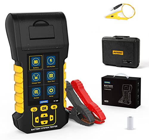 AUTOOL Tester batteria auto 12V 24V 20-2000CCA Tester di carico della batteria automobilistica, test di perdita Analizzatore del sistema di avviamento e di carica con stampante incorporata