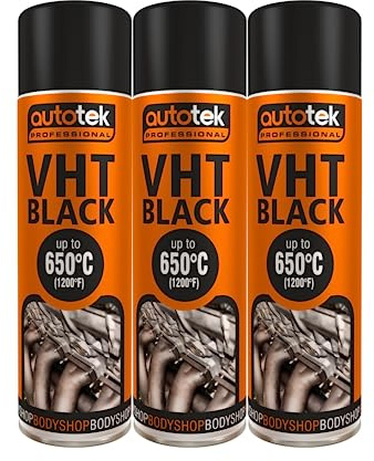 Autotek Matt Black VHT Very High Temperature Aerosol Spay Paint 500ml x3