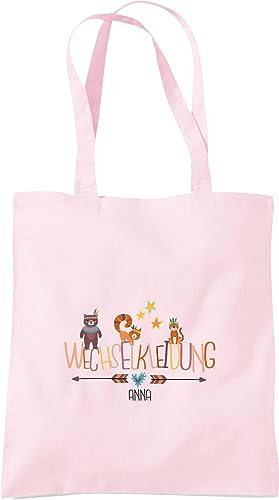 Kleckerliese Stoffbeutel Schule Kindergarten Kita Wechselkleidung Tiere Bär Tiger Eichhörnchen personalisiert mit Name Kinder Tasche Beutel, pastellrosa – DTF-Druck