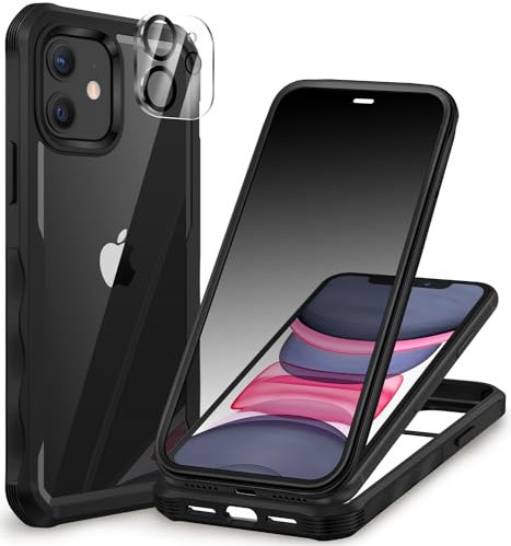 CENHUFO Sichtschutz Hülle für iPhone 11, mit Eingebautem Privacy Panzerglas Displayschutz und Kameraschutzfolie 360 Grad Handyhülle Schutzhülle Stoßfest Bumper AntiSpy Cover komplett Case -Schwarz