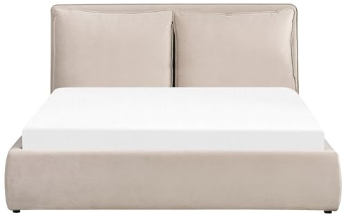 Beliani Bett Samt beige mit Kopfteil Bettkasten Lattenrost 160 x 200 cm Modern Bajonna