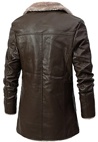 LOIJMK Läderjacka för män, varm fodrad skinnkostymjacka, kostymjacka, affärsjacka, retrokappa, klädstil, ullrock, varm, vindtät,, Brun, XXL
