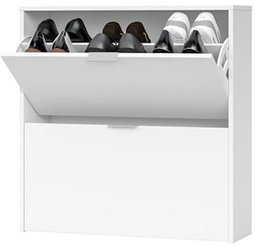 HOGAR24 ES Zapatero de 2 Puertas con Capacidad para 16 Pares, Color Blanco