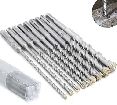 SDS Plus, set di punte per trapano a percussione SDS, 9 pezzi, 5, 6, 6, 8, 8, 10, 12, 14, 16 x 160 mm, trapano a doppia vite per calcestruzzo, pietra, legno, mattoni, piastrelle
