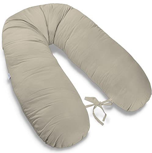 170cm Groß XXL Stillkissen Schwangerschaftskissen Lagerungskissen Seitenschläferkissen mit abnehmbarem Bezug Handmade ekmTRADE (8 – Beige, Kissen + Bezug)