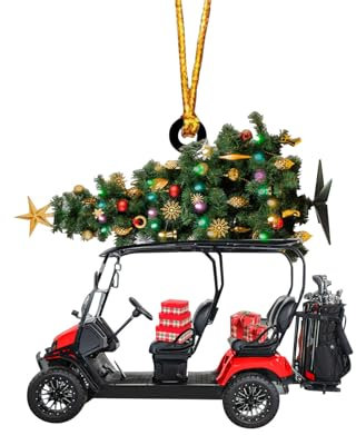 Changtai Golfwagen Weihnachtsschmuck, 8x8cm 2D Metall Golfwagen Weihnachtsbaum Anhänger Weihnachtsdeko Weihnachtsbaumschmuck Schlüsselbund Auto Spiegelanhänger Weihnachten Deko Geschenke