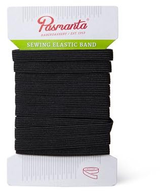 Pasmanta Cinta Elástica Plana, Cintas Elásticas para Coser, Cinturilla Elástica para Pantalones, Para Casa y Proyectos de Bricolaje, Para Coser Telas (5mm - Negra)