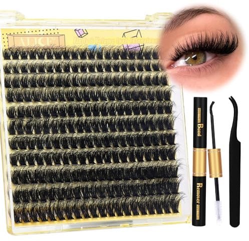 ALICE Lash Clusters Kit Fluffy Volume Lash Extension Kit 3D Wispy Natural DIY Eyelash Extension Kit with 220Pcs Individual Lashes, Lash Bond and Remover,Tweezers(10-16mm,0.05D, D Curl)