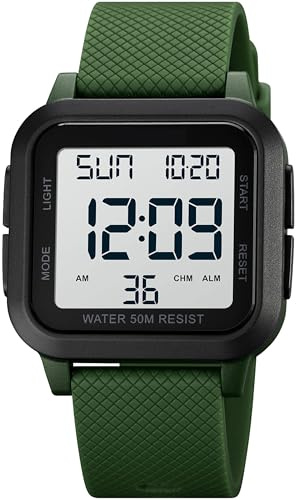 findtime Quadratische Digitaluhr LED Große Ziffern Zahlen Armbanduhr für Herren Damen Unisex Outdoor Digitale Sportuhr mit Alarm/Timer/Doppelzeit/Stoppuhr/12/24H