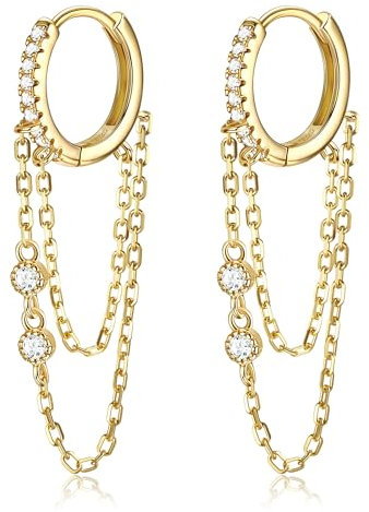 MILACOLATO Silber Ohrringe Damen 925 Kette Ohrringe Creolen Ohrringe Für Frauen 14 Karat Weißvergoldete Huggie Hochglanzpolierte Ohrringe Hypoallergener Ohrring für Frauen Mädchen Gold