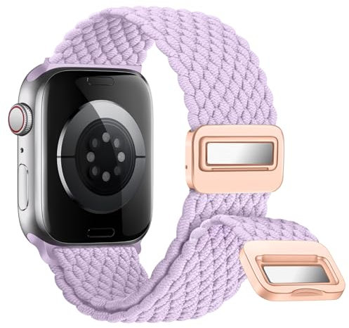 Nepfaivy Geflochtenes Armband Kompatibel mit Apple Watch Armband 45mm 44mm 46mm 49mm 42mm, Nylon Elastisches Band mit Magnetischer Schnalle für iWatch Series 10/9/8/SE/7/6/5/4/3/2/1/Ultra, Lila