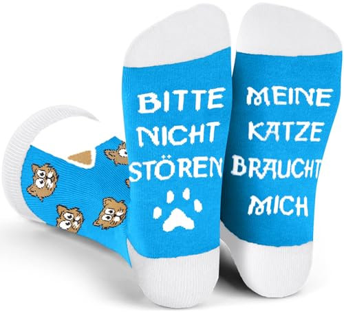 Lustige Geschenke für Katzenliebhaber Socken mit Katzenmotiv BITTE NICHT STÖREN MEINE KATZE BRAUCHT MICH Geburtstagsgeschenk Weihnachtsgeschenke für Frauen Freundin zum Geburtstag Weihnachten Socken