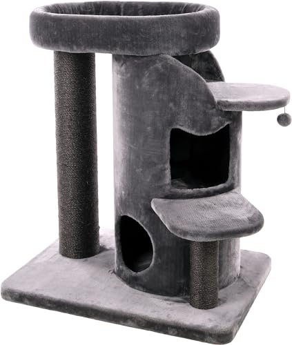 Flamingo Kratzbaum Kano – Grau | Kompakter & Kuscheliger Kratzbaum für Katzen!
