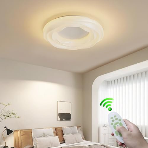 LYSDjia Deckenleuchte 52W dimmbar LED Blumen Stil Design Schlafzimmer Beleuchtung mit Fernbedienung Wohnzimmer Esszimmer Kronleuchter 3000K-6000K cremefarbenes Acryl moderne Deckenlampe (Size : 40cm