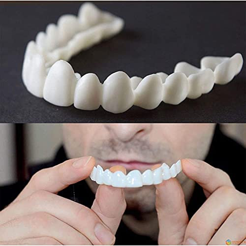 Wttfc 2 Pairs False Tooth Upper & Lower Fake Teeth Perfect Teeth Veneers Smile Veneers Snap in Teeth Braces Dentures for Men And Women Cosmetic Teeth Instant Teeth Whitening with Box