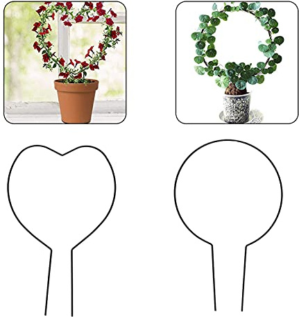 Belupai 2 Stück Pflanzen-Klettergerüst, Metall-Zimmerpflanzen-Spalier, Herz/Rundform, Draht-Pflanzenpfähle, Topfpflanzen-Stützgestelle für Ranken, Pothos, Rose, Monstera, Zubehör