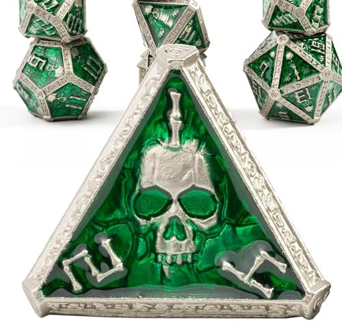 willmove Mystery Skull Metall DND Würfel Set für Dungeons and Dragons, Cthulhu DCC Einzigartige Magie RPG Rollenspiel Zubehör Geschenke (grüner)