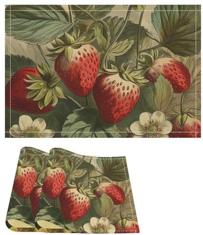 Platzsets, rutschfest, für Esstisch, hitzebeständig, rote Erdbeere, waschbar, Küchentisch, Tischset für Esstisch, Dekoration, 2 Stück