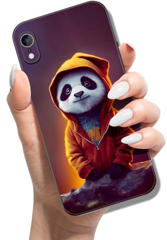 Handyhülle für iPhone XR Hülle Tier Muster Motiv Weich TPU Silikon Schwarz Case für Mädchen Jungen Dünn Slim Soft Cover - Panda