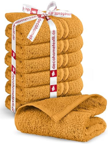 DecoHomeTextil Handtuch-Set 6 Gästetücher in Senf aus 100% Baumwolle, hochwertig, kuschelweich und saugstark