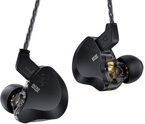 CCZ Solo DC02 HiFi In Ear Monitors Auricolari, driver dinamico doppio da 10 mm con copertura in metallo IEM cablati Auricolari da gioco, con cavo OFC per cantanti musicisti (nero, senza microfono)