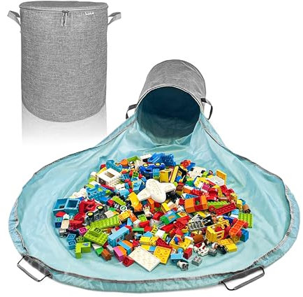 Spielzeug-Aufbewahrungskorb mit Spielmatte (XXL, 60L) – Faltbare Spielzeugbox & Organizer für Bausteine, Autos & Kinderzimmer – Aufräumsystem für Kinder – Grau/Blau