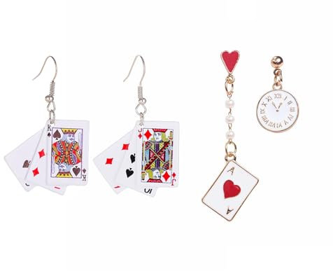 2 Paar Asymmetrie Ohrringe für Frauen,Schöne Aces Poker Ohrstecker,Hypoallergene Spielkarten-Ohrringe,Lustige Schmuck Geschenk für Ohrschmuck Festival Party Dekoration