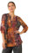 Roman Originals Pintuck Shirt for Women Ladies Jersey Blouse Collarless Top Flare Crinkle Notch Neck Tunic 3/4 Length Sleeve Longline Smart Casual Party Going Out - Orange Noir - Size 20