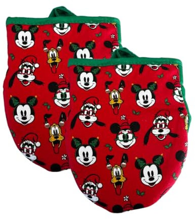 Mickey Happy Ho Ho Holiday Lot de 2 mini gants de cuisine résistants à la chaleur avec isolation Idéal pour manipuler des ustensiles de cuisine chauds - Poignée antidérapante (Noël avec Mickey et