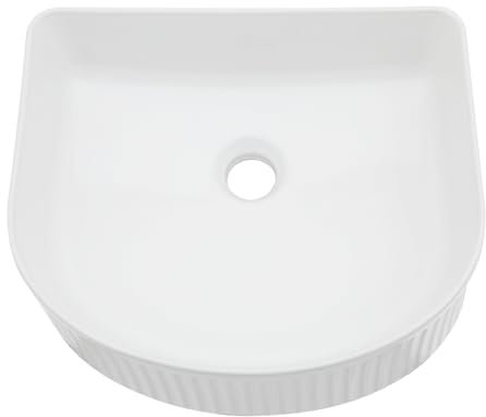 Lordear Gefäßspüle U-förmige Spüle 13 x 15 Zoll Weiß Keramik Gefäß Waschbecken Aufsatzspüle Modern über Theke U-Form Badezimmer Waschbecken Waschtisch Spüle Kunstbecken Glänzend Weiß