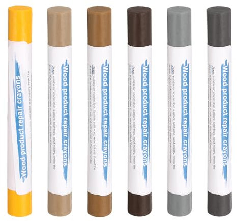 sourcing map Wood Filler Sticks 6 Colors Wooden Wax Touch Up Furniture Repair Crayons for Lemon Yellow, Pink Oak, American Yellow Oak, English Gray, Dark Iron Gray, Medium Brown