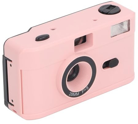 Filmkamera 35 Mm, Wiederverwendbare Filmkamera mit Blitz, Retro Filmkamera Unterstützt 135 oder 35 Mm Schwarzweiß oder Farbfilm, 28 Mm F/8 Objektiv, 1/120 S Verschlusszeit (PINK)