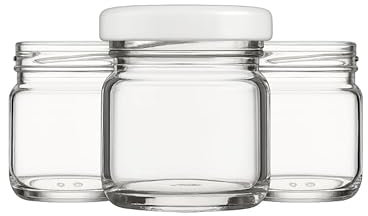 Made in Home - Lot de 100 Bocaux Ronds en Verre de 40 ml, Pots à Épices avec Couvercle à Visser, Miel et Confiture (Couvercles Blancs)