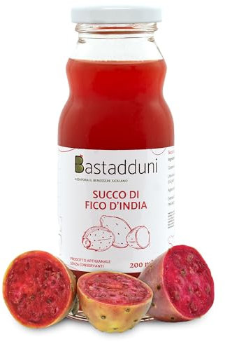 Bastadduni - Succo di Fico d'India 100% Naturale - 12x200ml - Senza Zuccheri Aggiunti - Spremuta di Frutta in Bottiglia di Vetro - Bevanda rinfrescante - Succo di frutta per bambini