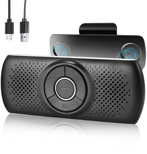 LEKEFETO Manos libres para coche, kit de manos libres con clip, asistente Siri Assistant, Bluetooth 5.0, ranura para tarjeta TF, micrófono integrado, altavoz, para música, GPS, teléfono