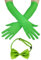 UDNFHL 1 Paar Grüne Lange Handschuhe, 1 Stück Fliege, Neon -Mode -Handschuhe, Verstellbare Fliege, Party -Kleidungszubehör.