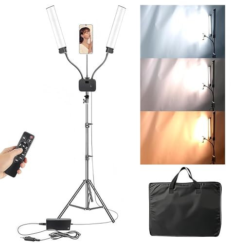 WUDLEP 45W Double Arm Light, Dimmable 3200-5600K LED Lighting Kit for Makeup Artist Light, Beauty Lights Eyebrow Tattoo Lamp Studio Video Photographic Lights with Tripod and Bag