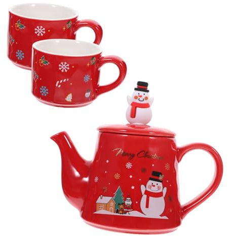 LOLIPPYY Ceramic Teapot Set Christmas Themed Tea Pot Household Tea Pot Cup Set for Christmas Party Tableware