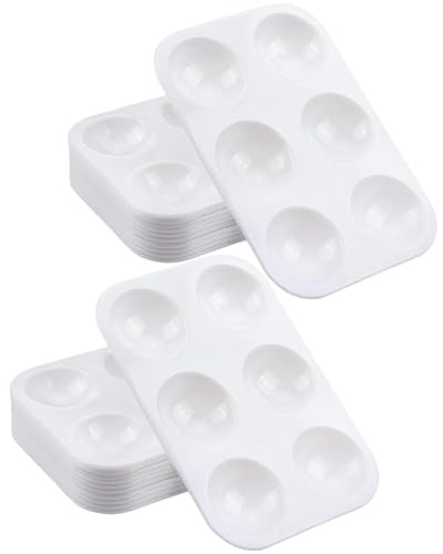 24Pcs Paint Tray Palette, Reusable Plastic Paint Mixing Palette with 6 Wells Plastic Rectangular Mini Painting Pots for Watercolor Gouache Oil Painting Art DIY Crafts School Projects (White 12x8.5cm)