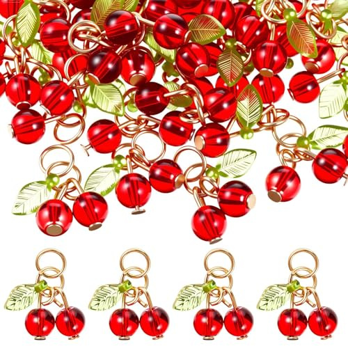 Zimocepuz Christmas Decorations, 30 Mini Red Cherry Charms, Sweet Glass Fruit Beads, Acrylic Bead Charms for DIY Earrings, Bracelets, Necklaces, Jewellery